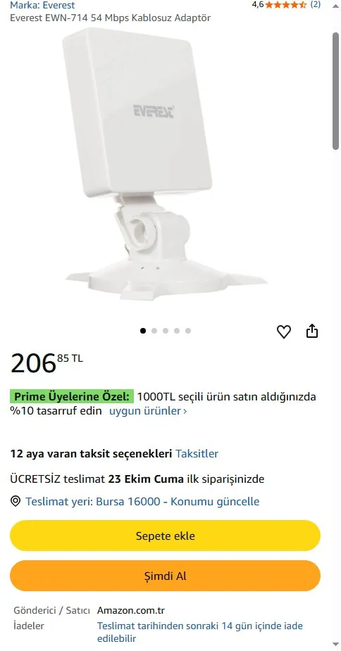 Everest EWN-714 54 Mbps Kablosuz Adaptör
