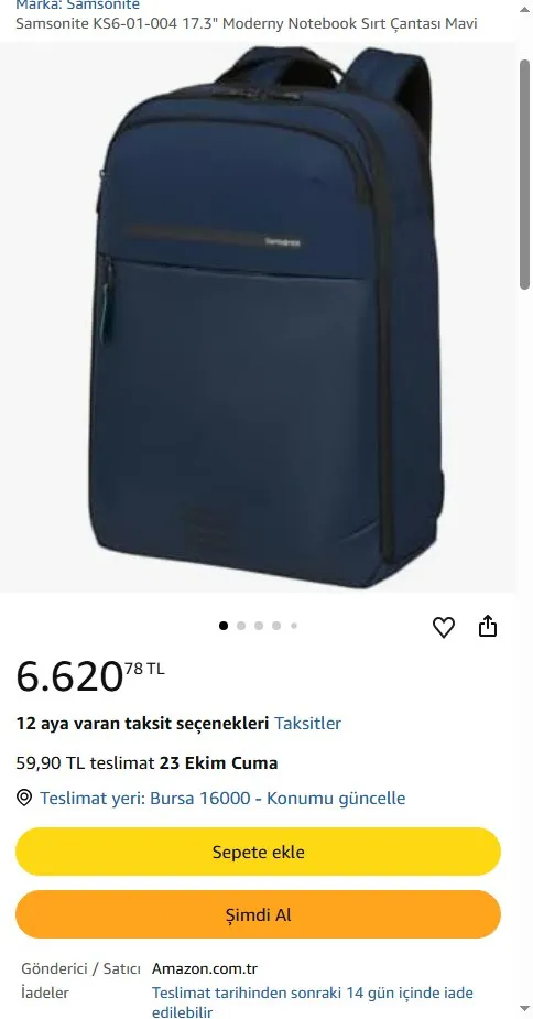 Samsonite KS6-01-004 17.3" Moderny Notebook Sırt Çantası Mavi
