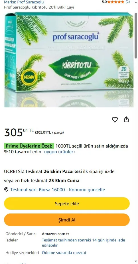 Prof Saracoglu Kibritotu 20'li Bitki Çayı