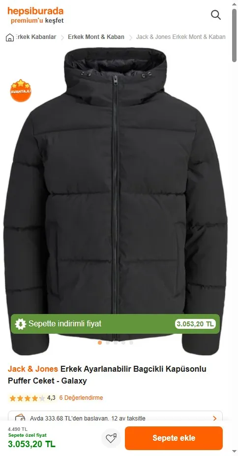 Jack & Jones Erkek Ayarlanabilir Bagcikli Kapüsonlu Puffer Ceket - Galaxy