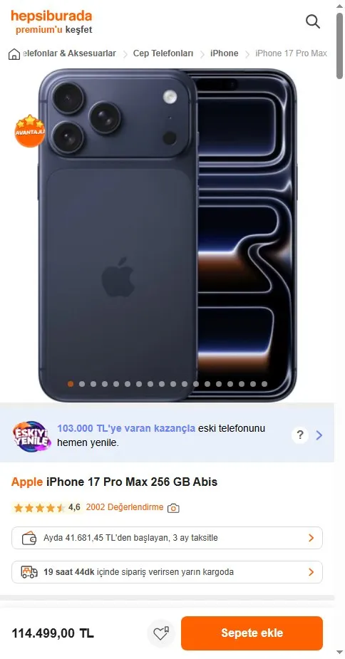 Apple iPhone 17 Pro Max 256 GB Abis