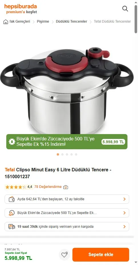 Tefal Clipso Minut Easy 6 Litre Düdüklü Tencere - 1510001237