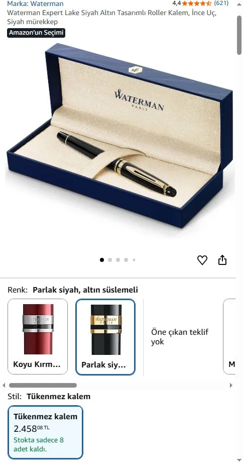 Waterman Expert Lake Siyah Altın Tasarımlı Roller Kalem, İnce Uç, Siyah mürekkep