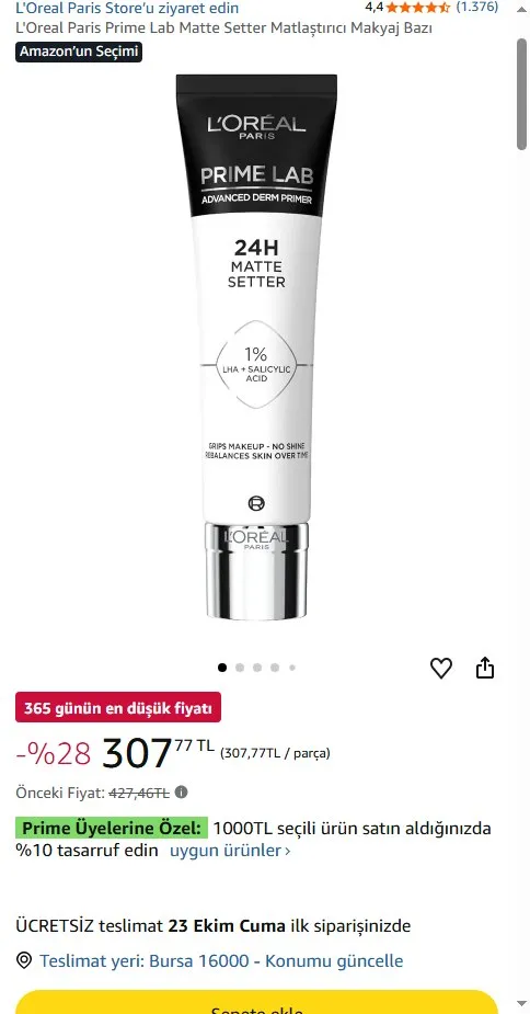 L'Oreal Paris Prime Lab Matte Setter Matlaştırıcı Makyaj Bazı