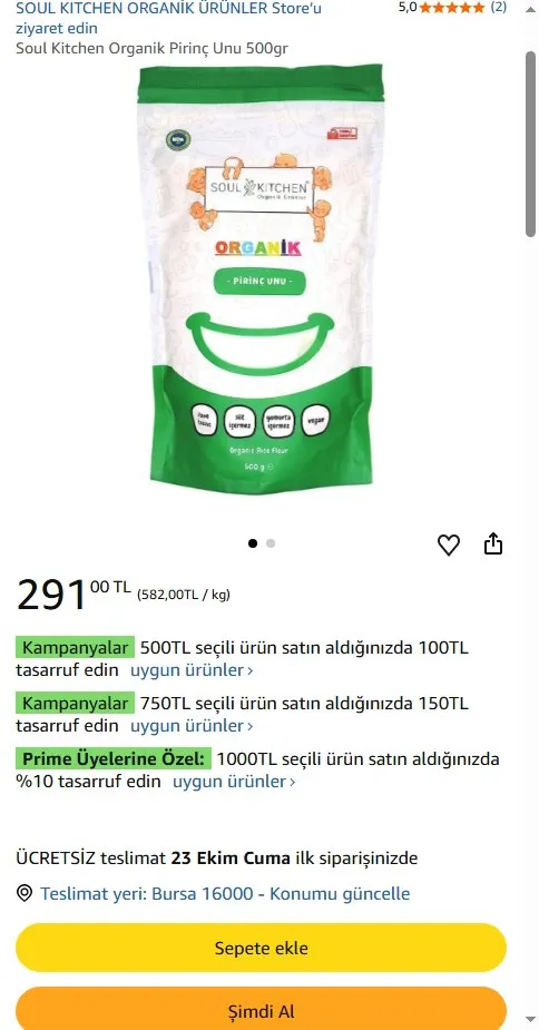 Soul Kitchen Organik Pirinç Unu 500gr