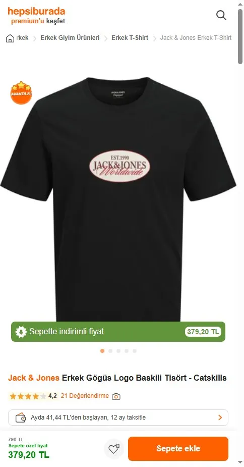 Jack & Jones Erkek Gögüs Logo Baskili Tisört - Catskills