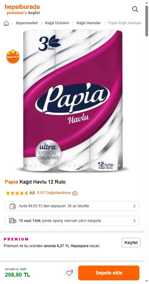 Papia Kağıt Havlu 12 Rulo