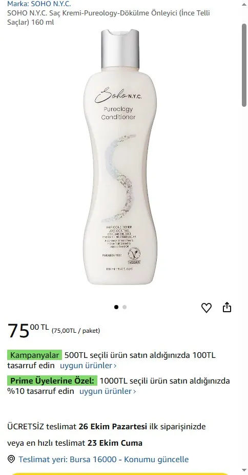 SOHO N.Y.C. Saç Kremi-Pureology-Dökülme Önleyici (İnce Telli Saçlar) 160 ml