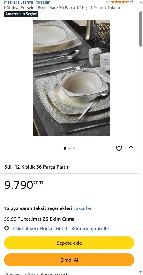 Kütahya Porselen Bone Mare 56 Parça 12 Kişilik Yemek Takımı