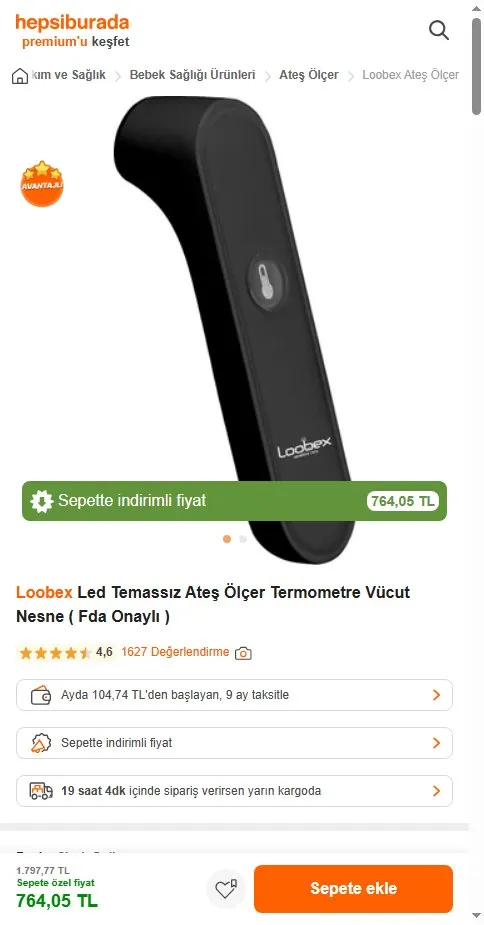 Loobex Led Temassız Ateş Ölçer Termometre Vücut Nesne ( Fda Onaylı )