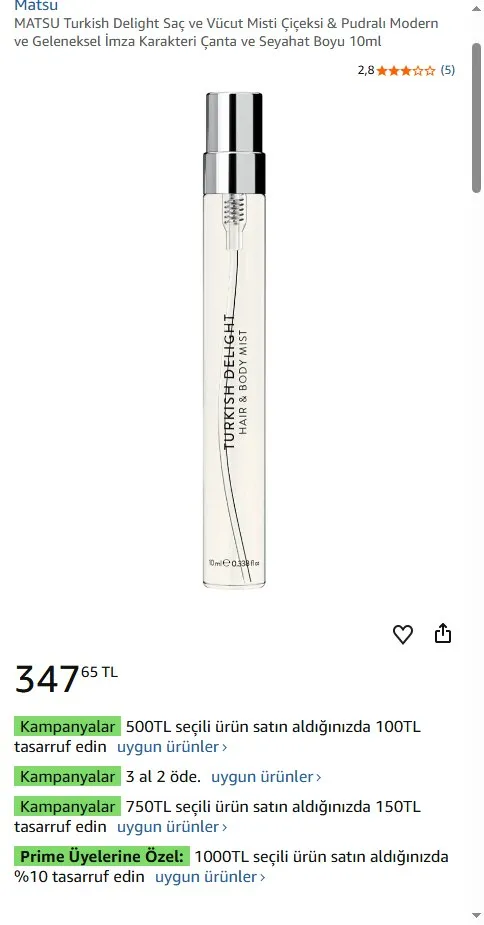 MATSU Turkish Delight Saç ve Vücut Misti Çiçeksi & Pudralı Modern ve Geleneksel İmza Karakteri Çanta ve Seyahat Boyu 10ml