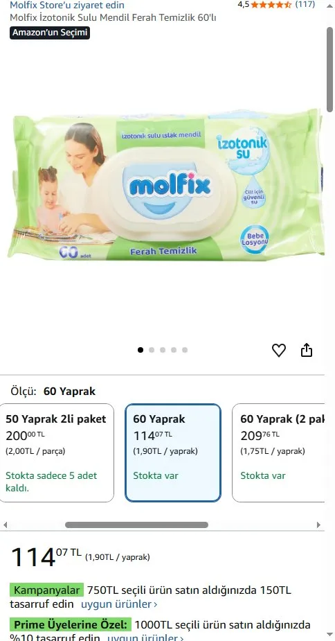 Molfix İzotonik Sulu Mendil Ferah Temizlik 60'lı