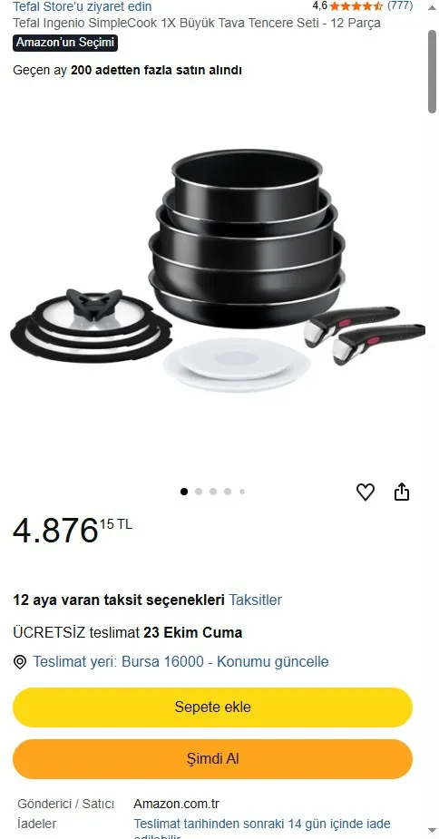 Tefal Ingenio SimpleCook 1X Büyük Tava Tencere Seti - 12 Parça