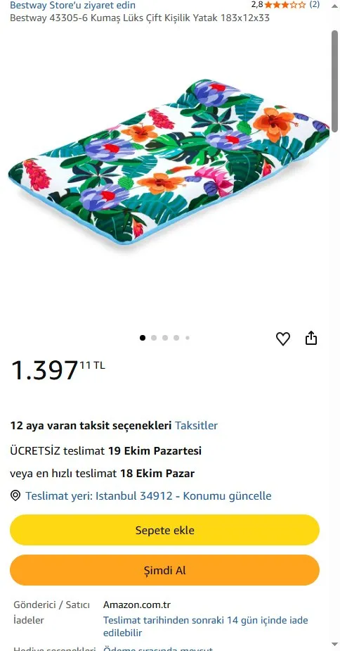 Bestway 43305-6 Kumaş Lüks Çift Kişilik Yatak 183x12x33