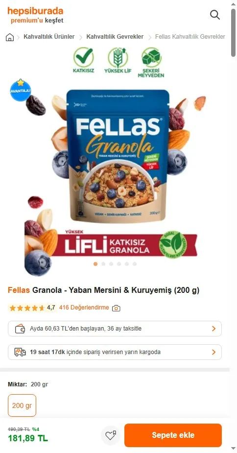 Fellas Granola - Yaban Mersini & Kuruyemiş (200 g)
