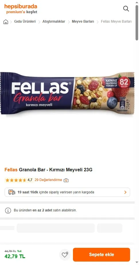 Fellas Granola Bar - Kırmızı Meyveli 23G