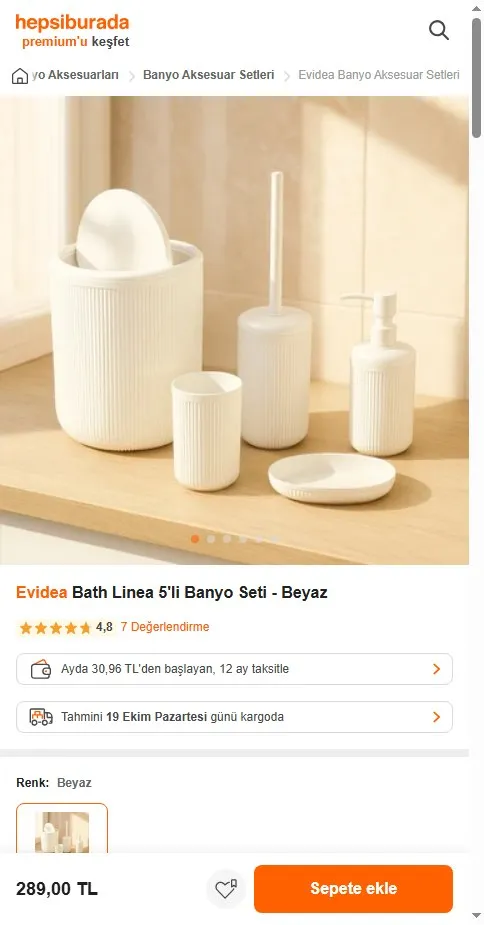 Evidea Bath Linea 5'li Banyo Seti - Beyaz