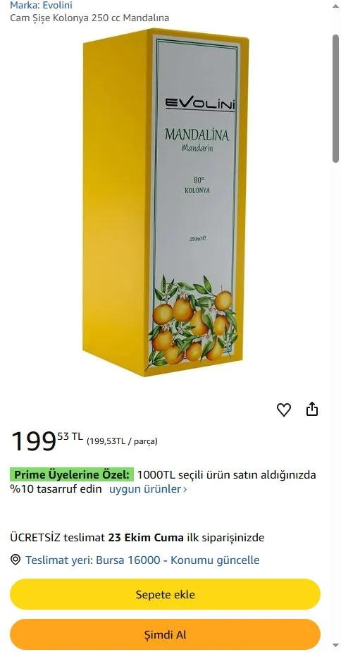 Cam Şişe Kolonya 250 cc Mandalına
