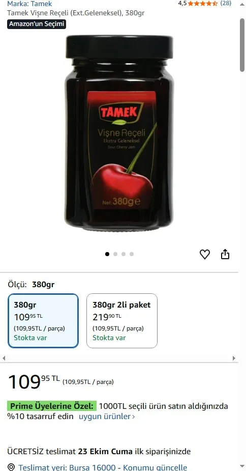 Tamek Vişne Reçeli (Ext.Geleneksel), 380gr
