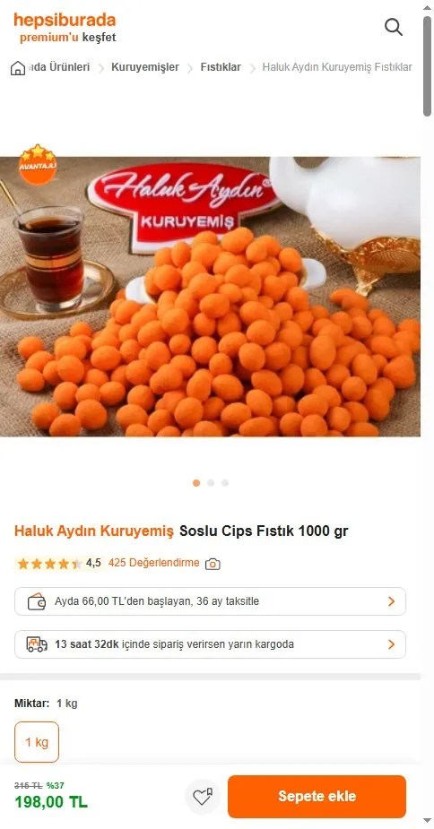 Haluk Aydın Kuruyemiş Soslu Cips Fıstık 1000 gr