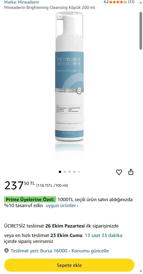 Mineaderm Brightening Cleansing Köpük 200 ml