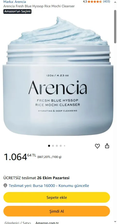 Arencia Fresh Blue Hyssop Rice Mochi Cleanser