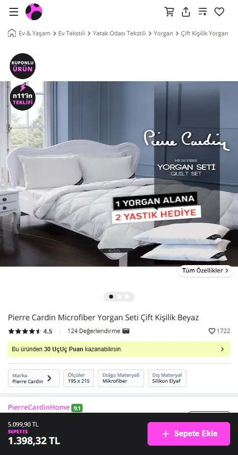 Pierre Cardin Microfiber Yorgan Seti Çift Kişilik Beyaz
