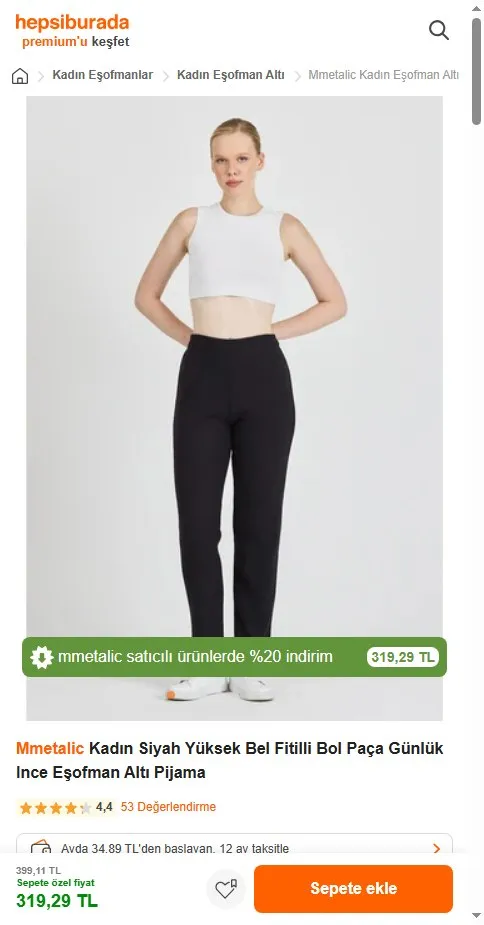 Mmetalic Kadın Siyah Yüksek Bel Fitilli Bol Paça Günlük Ince Eşofman Altı Pijama