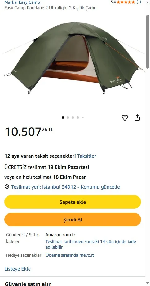 Easy Camp Rondane 2 Ultralight 2 Kişilik Çadır
