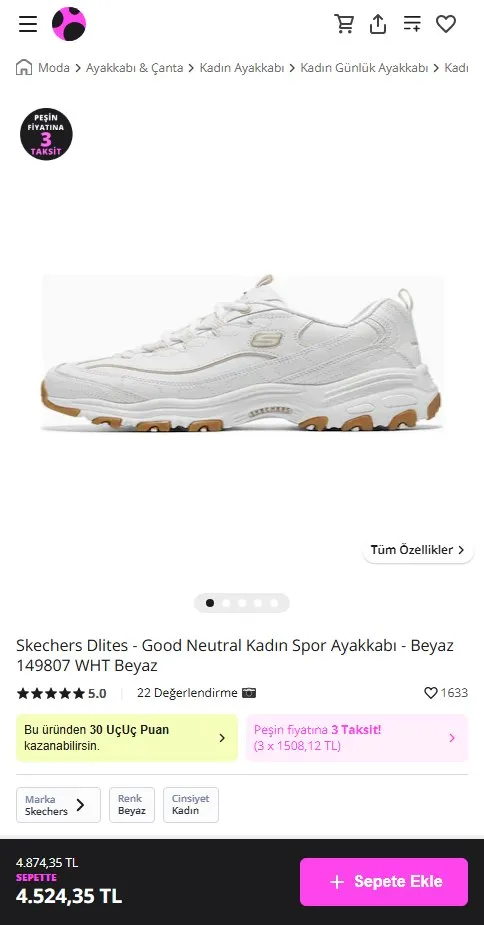 Skechers Dlites - Good Neutral Kadın Spor Ayakkabı - Beyaz 149807 WHT Beyaz