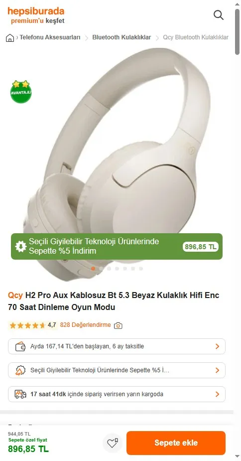 Qcy H2 Pro Aux Kablosuz Bt 5.3 Beyaz Kulaklık Hifi Enc 70 Saat Dinleme Oyun Modu