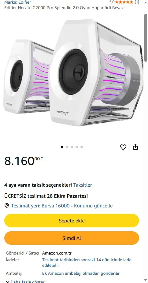 Edifier Hecate G2000 Pro Splendid 2.0 Oyun Hoparlörü Beyaz
