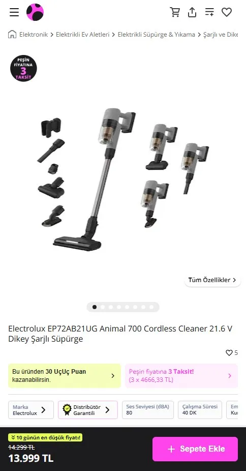 Electrolux EP72AB21UG Animal 700 Cordless Cleaner 21.6 V Dikey Şarjlı Süpürge