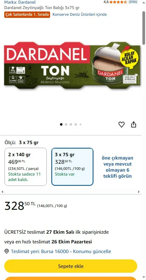 Dardanel Zeytinyağlı Ton Balığı 3x75 gr