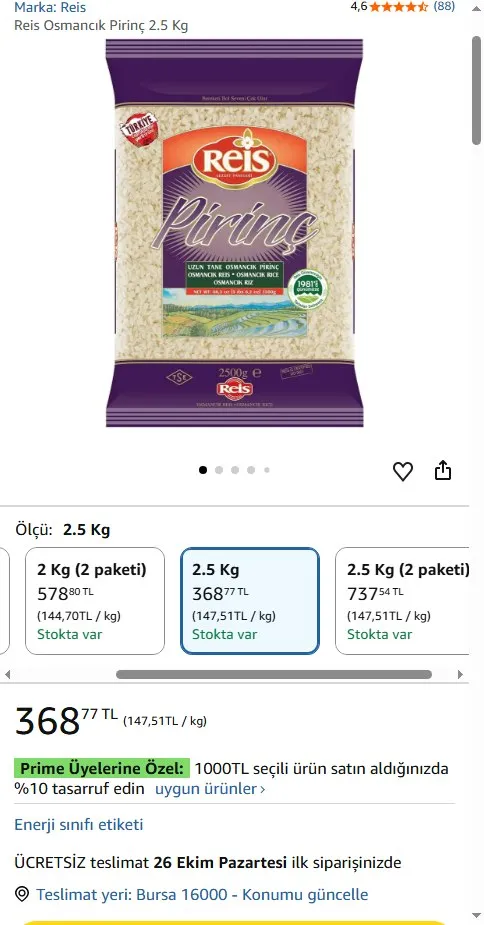 Reis Osmancık Pirinç 2.5 Kg