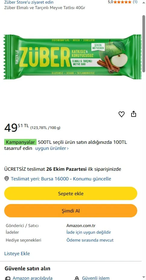 Züber Elmalı ve Tarçınlı Meyve Tatlısı 40Gr