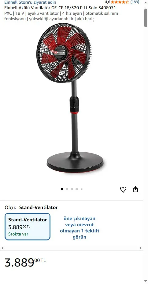 Einhell Akülü Vantilatör GE-CF 18/320 P Li-Solo 3408071