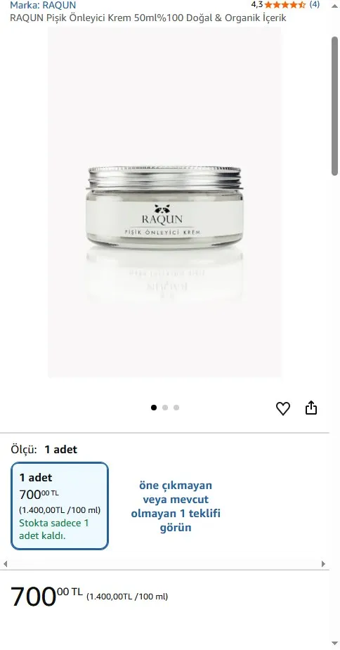 RAQUN Pişik Önleyici Krem 50ml%100 Doğal & Organik İçerik