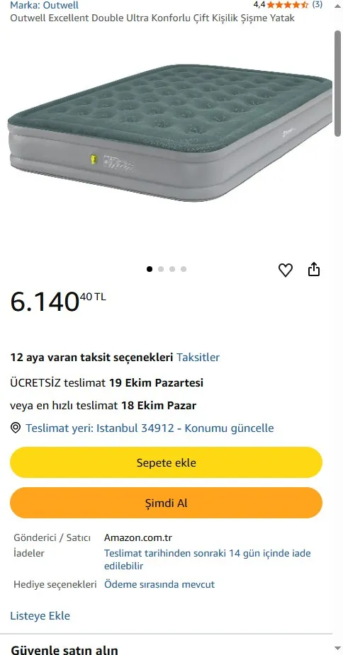 Outwell Excellent Double Ultra Konforlu Çift Kişilik Şişme Yatak