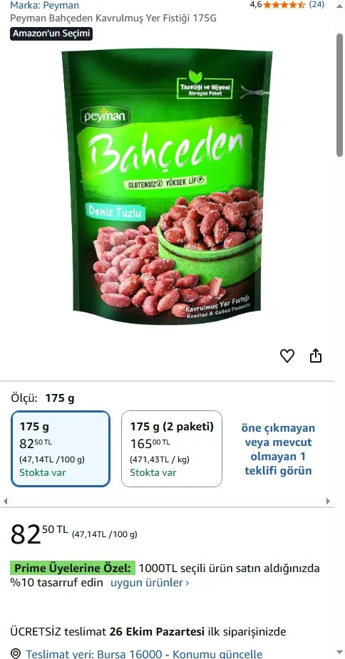 Peyman Bahçeden Kavrulmuş Yer Fistiği 175G