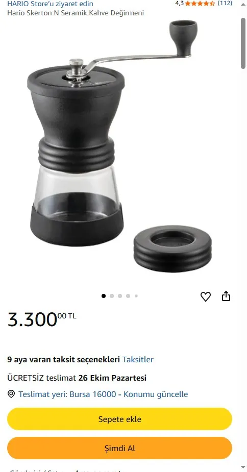 Hario Skerton N Seramik Kahve Değirmeni