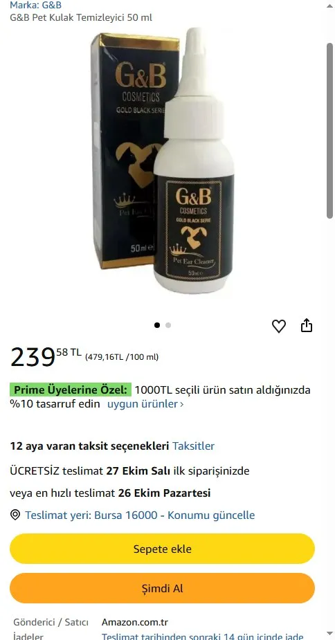G&B Pet Kulak Temizleyici 50 ml