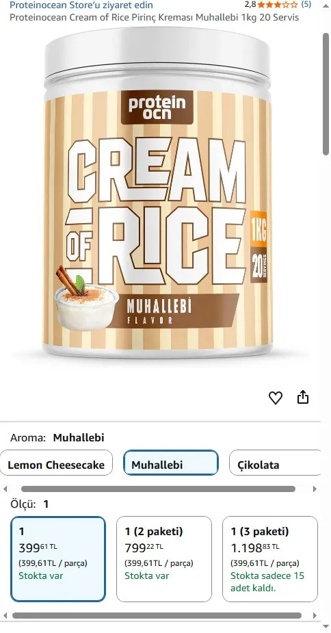 Proteinocean Cream of Rice Pirinç Kreması Muhallebi 1kg 20 Servis