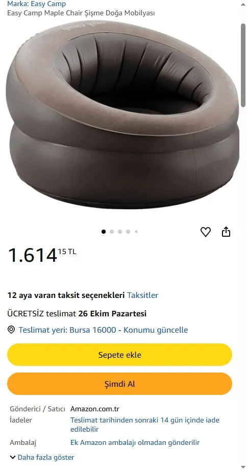 Easy Camp Maple Chair Şişme Doğa Mobilyası