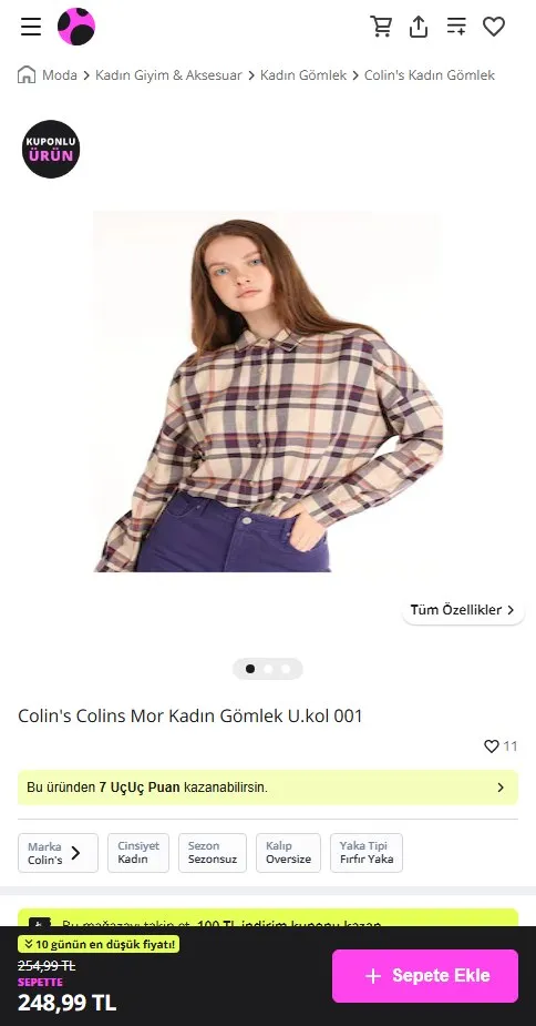 Colin's Colins Mor Kadın Gömlek U.kol 001