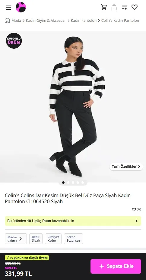 Colin's Colins Dar Kesim Düşük Bel Düz Paça Siyah Kadın Pantolon Cl1064520 Siyah