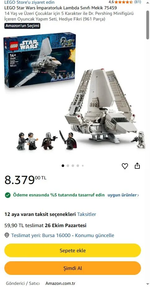 LEGO Star Wars İmparatorluk Lambda Sınıfı Mekik 75459