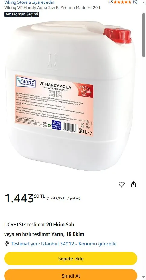 Viking VP Handy Aqua Sıvı El Yıkama Maddesi 20 L