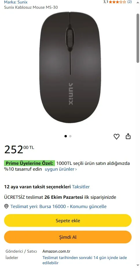 Sunix Kablosuz Mouse MS-30