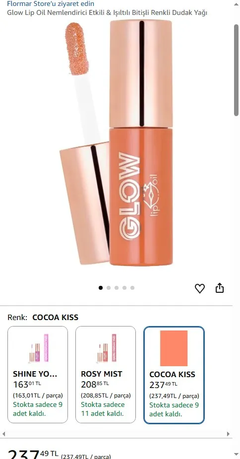 Glow Lip Oil Nemlendirici Etkili & Işıltılı Bitişli Renkli Dudak Yağı